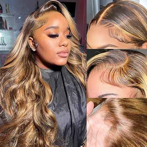 Highlight Lace Front Wigs Human Hair Body Wave 13x4 HD 4/27 Ombre Highlight Lace Front Wig Human Hair Wear and Go Glueless Wig Pre Plucked With Baby Hair 20 Inch HD Lace Frontal Wigs For Black Women