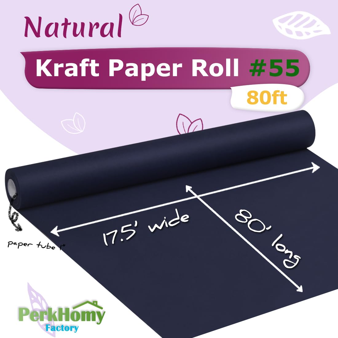 PerkHomy Navy Blue Kraft Paper Roll 17.5" x 960" (80') for Gift Wrapping Bouquet Flower Kids Art Painting Craft Writing Packaging Shipping 80GSM 55LB (Navy Blue, 17.5" x 80')