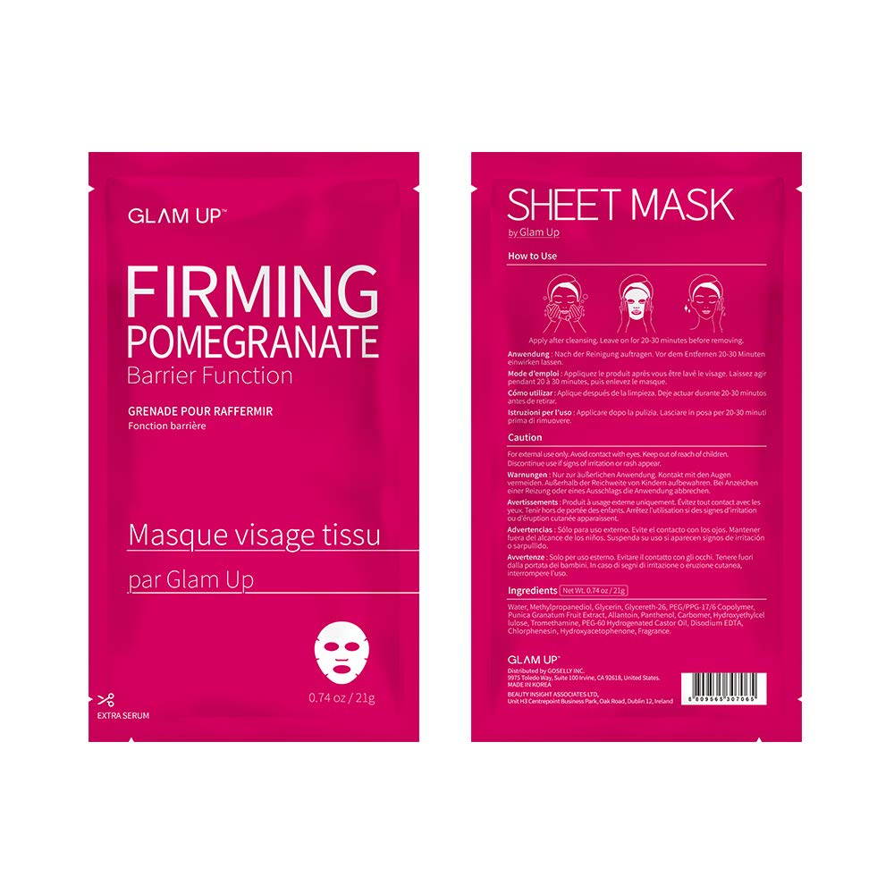 GLAM UP Sheet Mask Firming Pomegranate (10 sheets) - Strengthen Skin Barrier