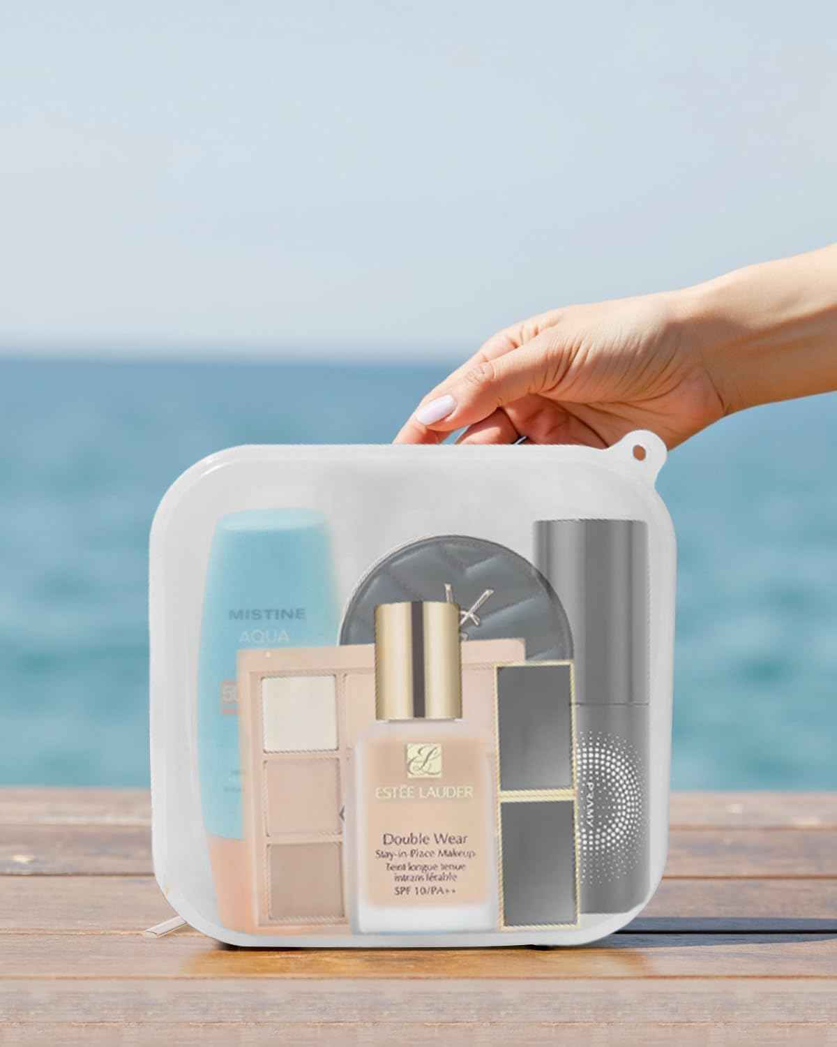 FFpaw Small Clear Silicone Pouch, Mini Makeup Travel Bag Cute Make up Pouch for Purse Portable Cosmetic Case Clear Toiletry Bag for Women Coin Purse Compact Car Bag for Essentials (White)