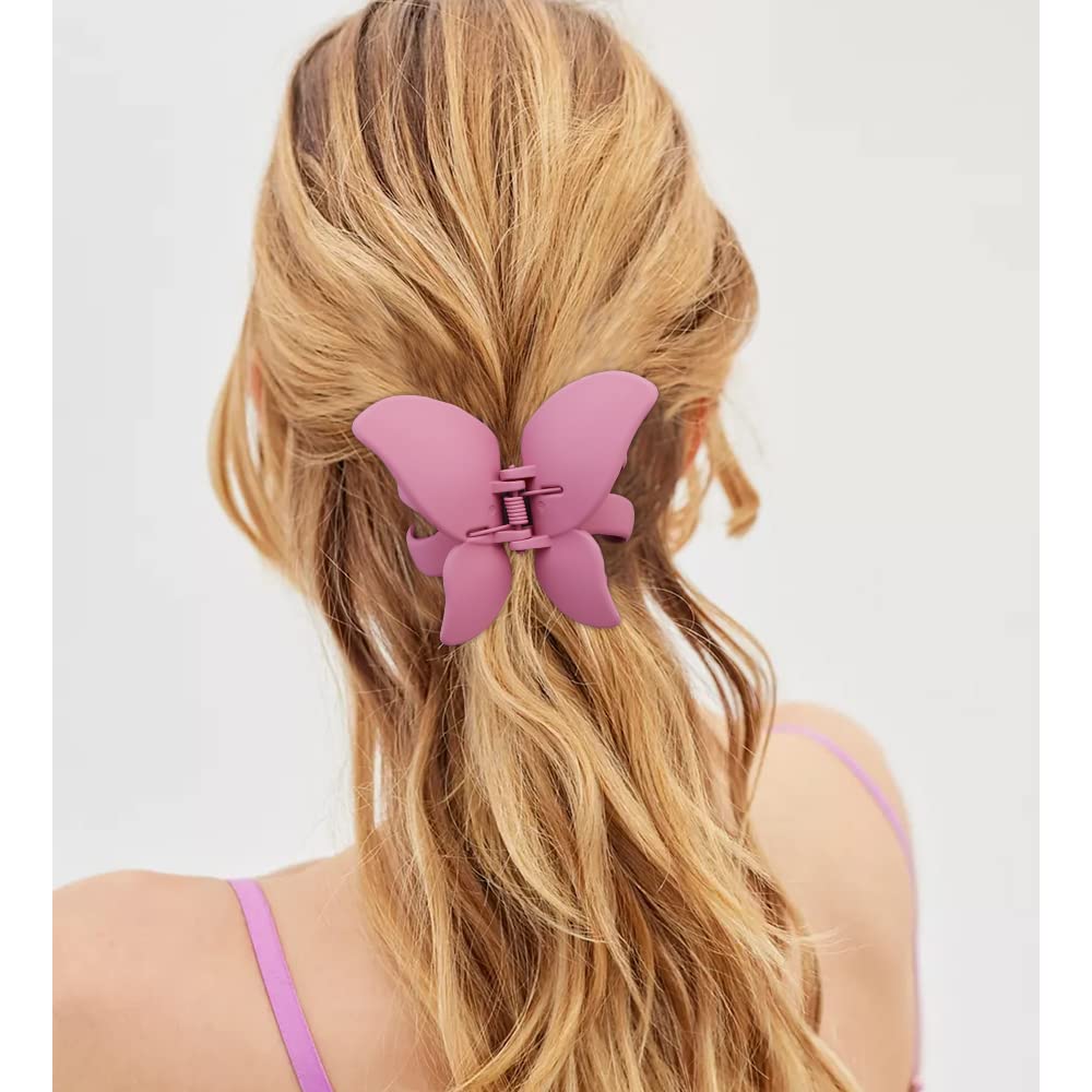 ATODEN Butterfly Hair Accessories: 4Pcs Large 2.8 Inch Pink Octopus Claw Clips for Thick Hair - Matte Jumbo Non-Slip Aesthetic Hair Claws and Clamps, Cute Gifts for Girls and Women