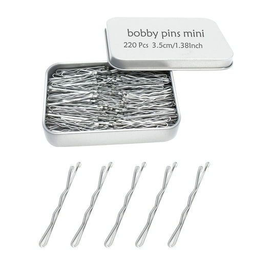 220 Ct 1.38 Inch Mini Silver Gray Cute Bobby Pins with Metal Box, Small Hair Bobby Pins for Buns, YINGFENG Premium Gray Hair Pins for Kids, Girls and Women, Great for All Hair Types