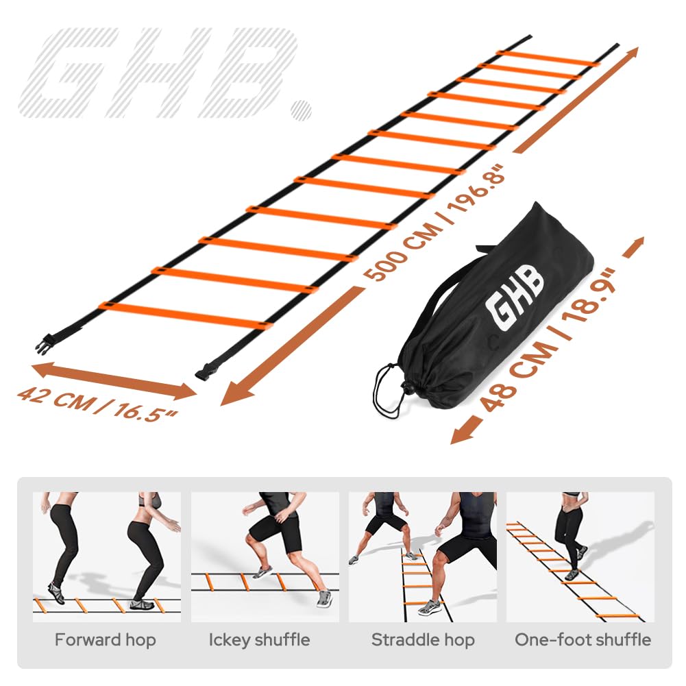 GHB Pro Agility Ladder 2 Pack Agility Training Ladder Speed 12 Rung 20ft with Carrying Bag