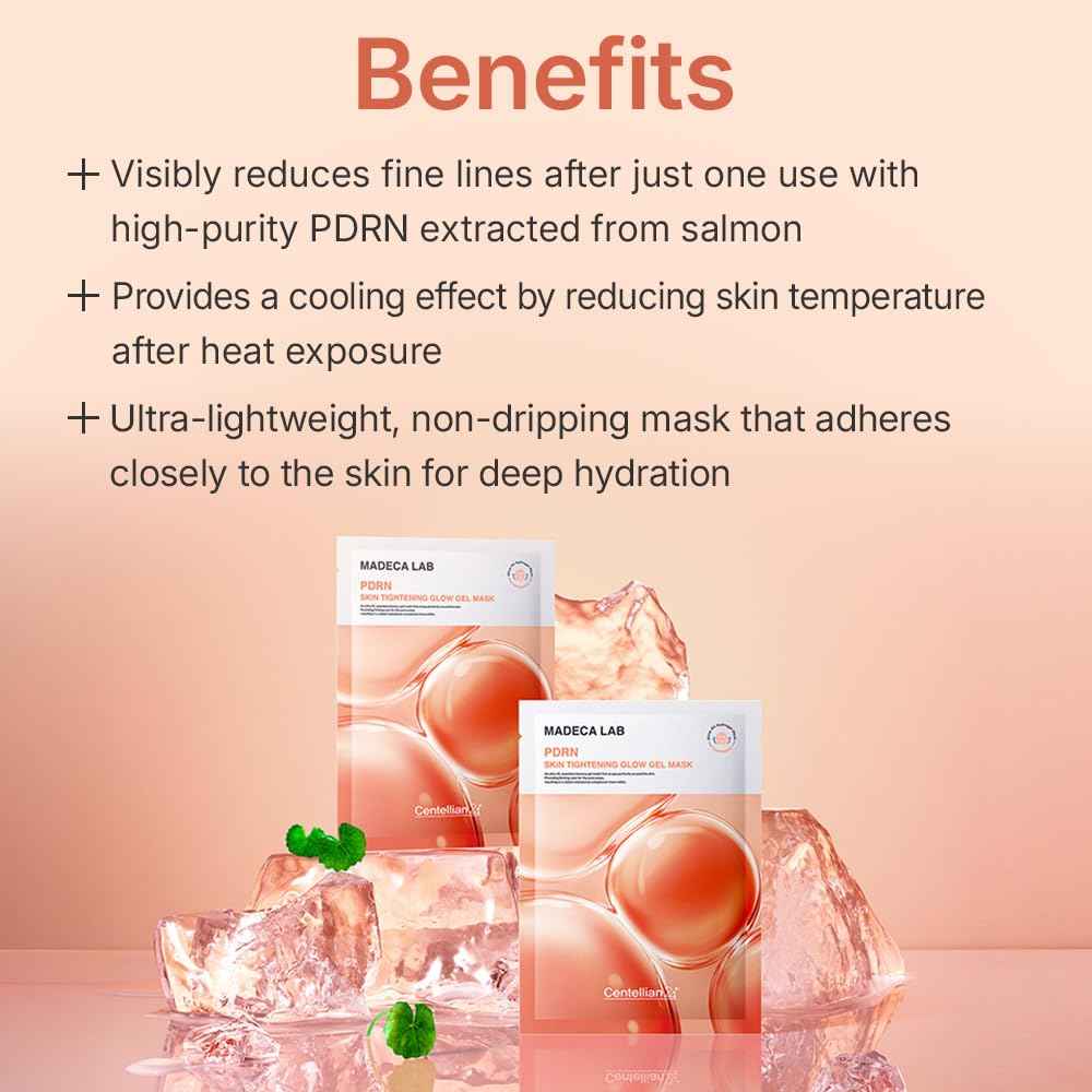 CENTELLIAN 24 Madeca Lab PDRN Skin Tightening Glow Gel Mask (4 pcs) – Firming & Hydrating Face Mask for Radiant Skin, Korean Skin Care. PDRN, TECA, Niacinamide.