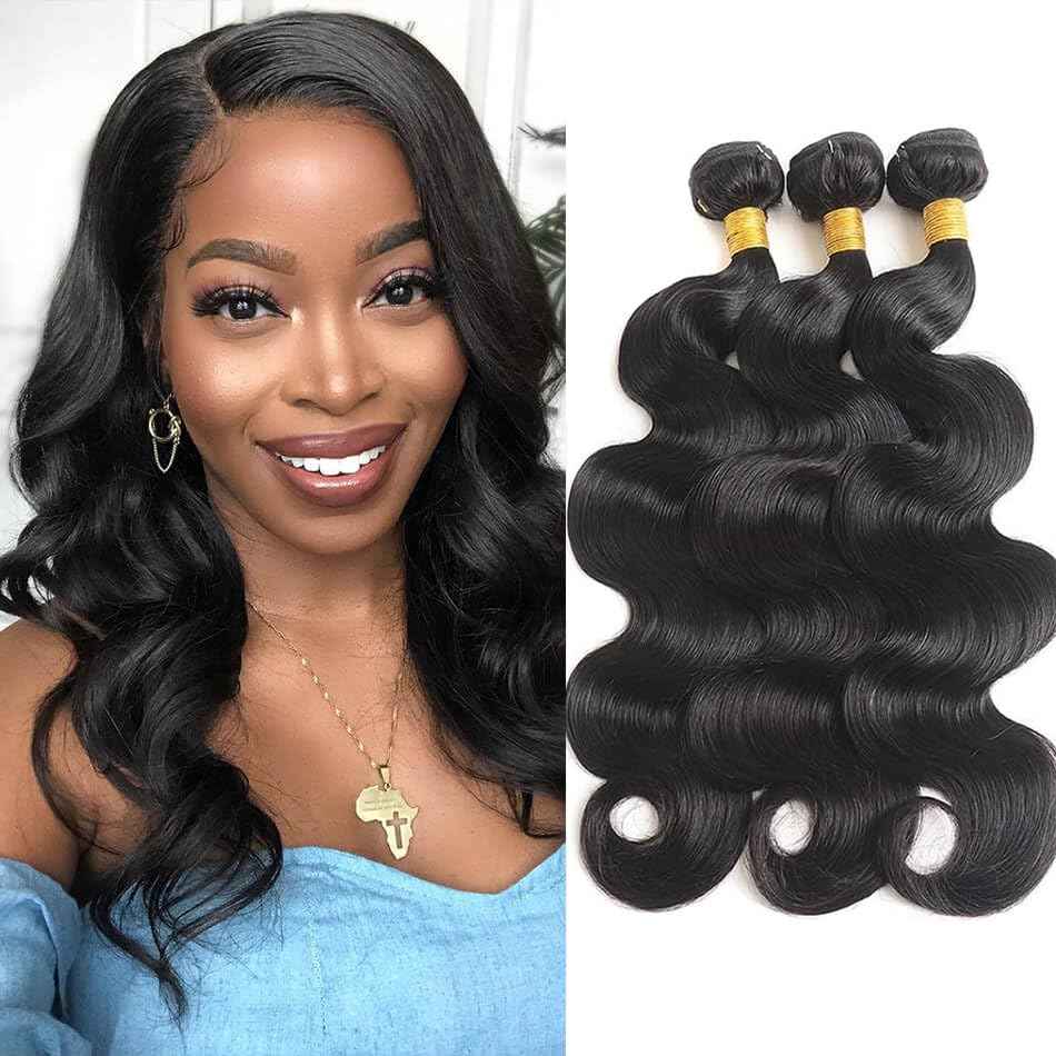 Human Hair Bundles Body Wave 12 14 16 Inch 100% Unprocessed Brazilian Body Wave 3 Bundles Human Hair Extensions for Women Quick Weave Natural Color