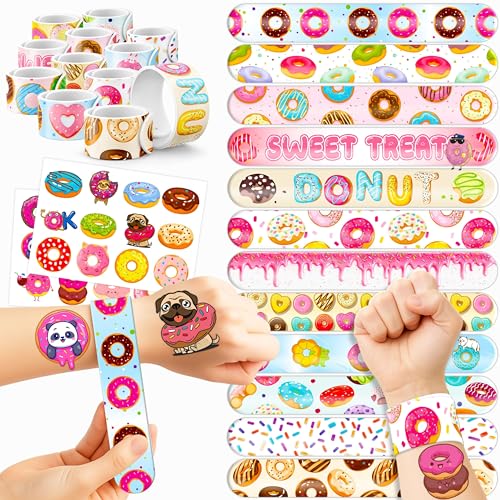 48-Piece Donut Party Favor Bundle - Temporary Tattoos & Slap Bracelets