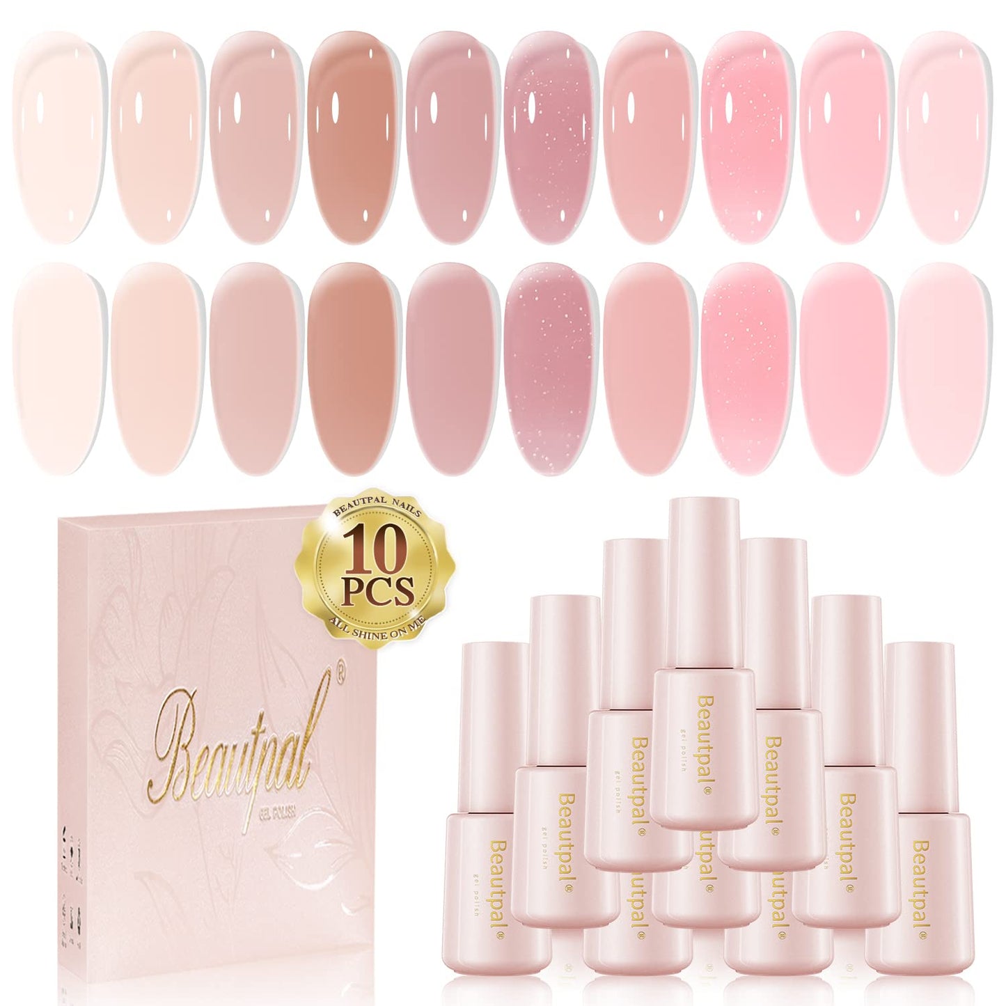 Larvall Beautpal Jelly Gel Nail Polish Set Nude Gel Polish Kit Milky Nude Sheer Pink Soak Off UV Translucent Nail Polish Gel 10PCS 7ml