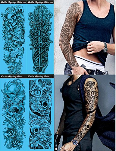 Extra Large Full Arm Temporary Tattoos - 4 Sheets Waterproof