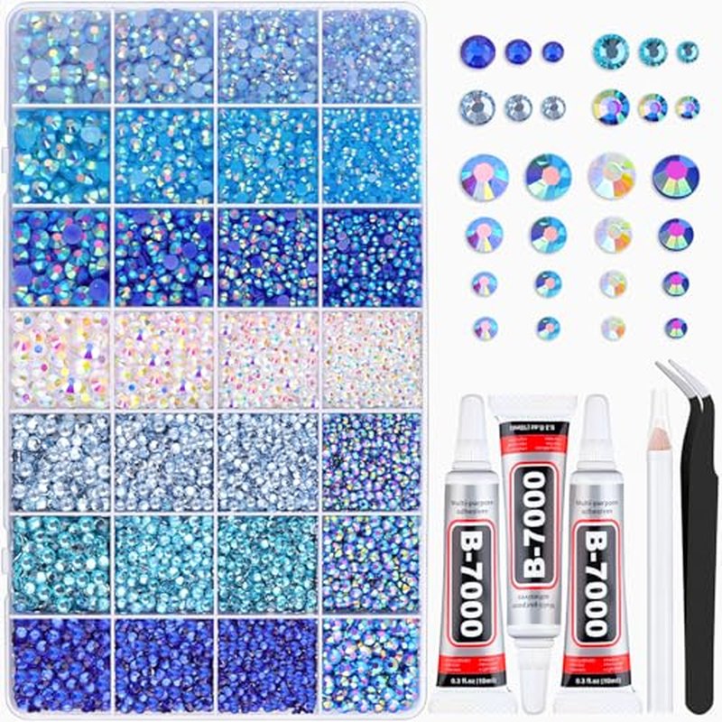 20000 Pcs Blue Rhinestones Bedazzling Kit with B7000 Glue