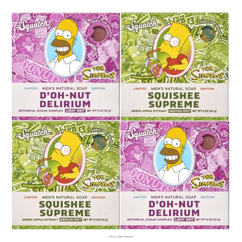 Dr. Squatch Natural Men's Bar Soap ? Limited Edition Simpsons Gifts for Men ? Natural Cold Process Soap Bar ? D¡¯oh-Nut Delirium + Squishee Supreme (5 oz, 4-Pack)