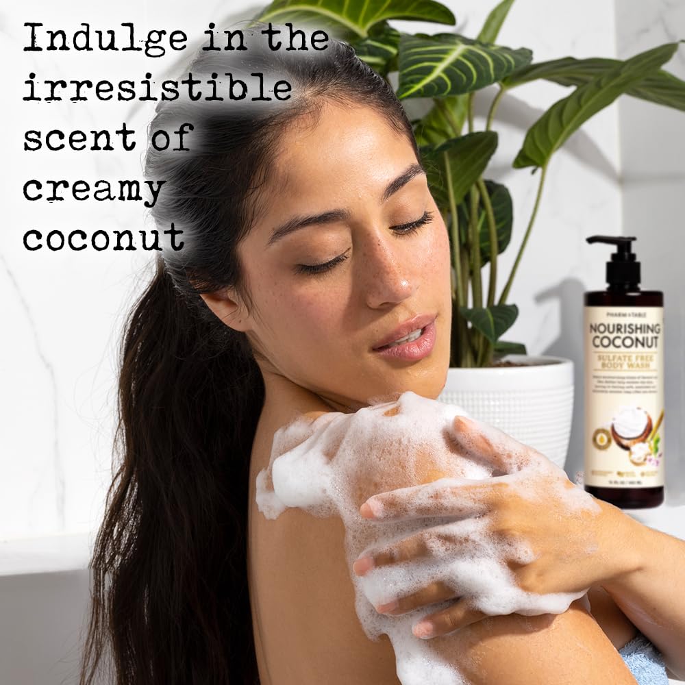 PHARM TO TABLE Nourishing Coconut Body Wash for Women and Men Softens and Soothes the Skin, Sulfate Free, 100% Cruelty Free, 480ml