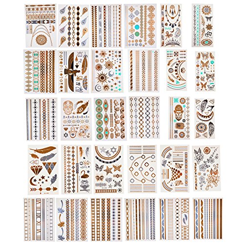 Metallic Temporary Tattoos 6 Sheets Gold Silver