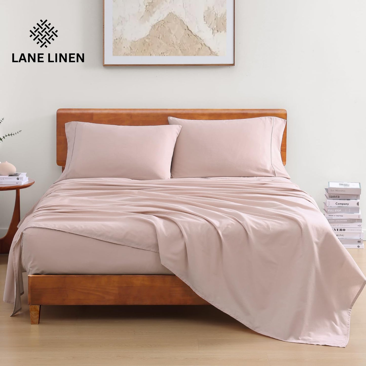 LANE LINEN Twin Sheet Set, 100% Organic Cotton Sheets Twin Size, 3Pc Twin Bedsheets, Premium Bedding Sheets & Pillowcases, Percale Sheets, 15" Deep Pocket Twin Fitted Sheet - Dusty Rose