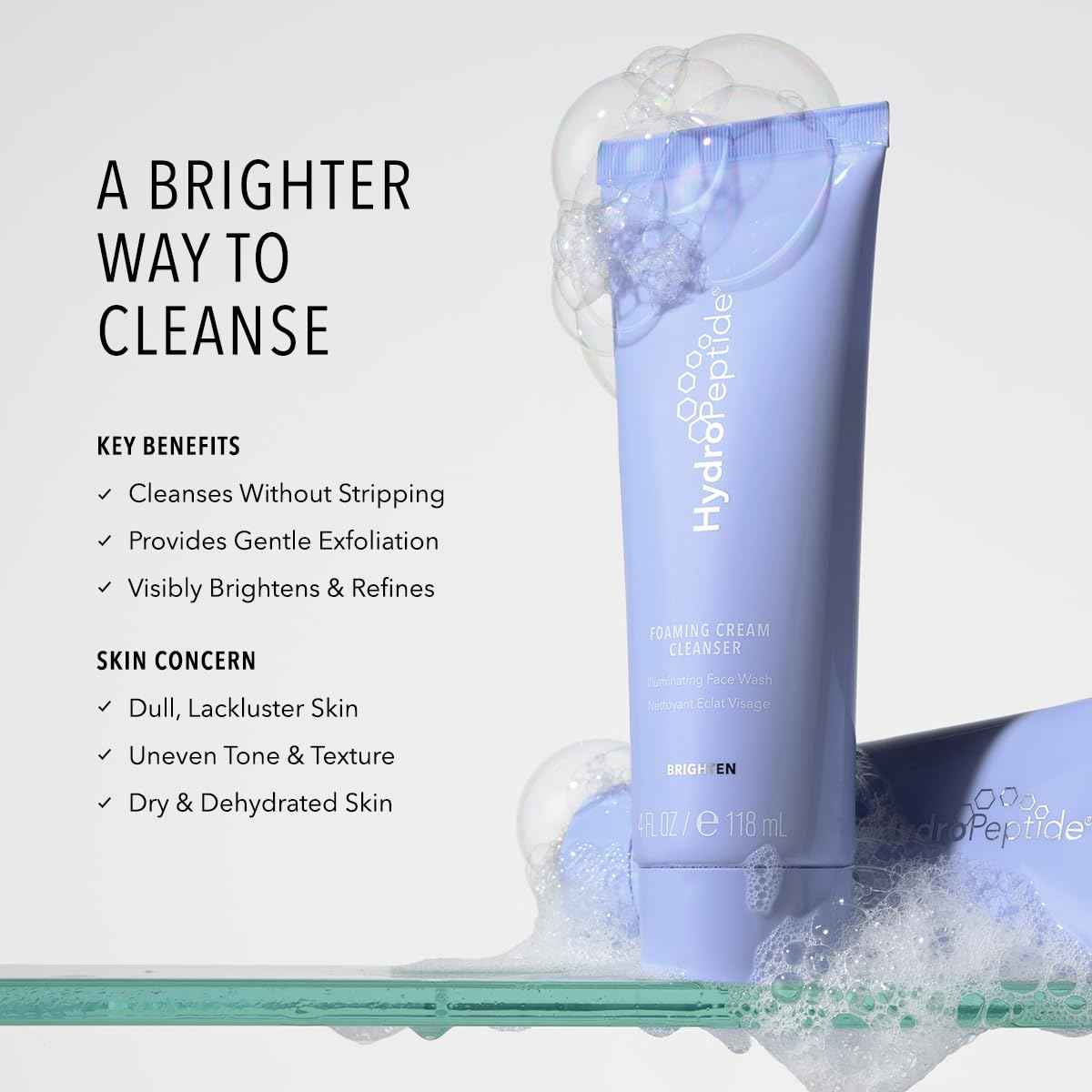 HydroPeptide Foaming Cream Cleanser, Illuminating Fortifying Peptide Face Wash, 4.7 ounce