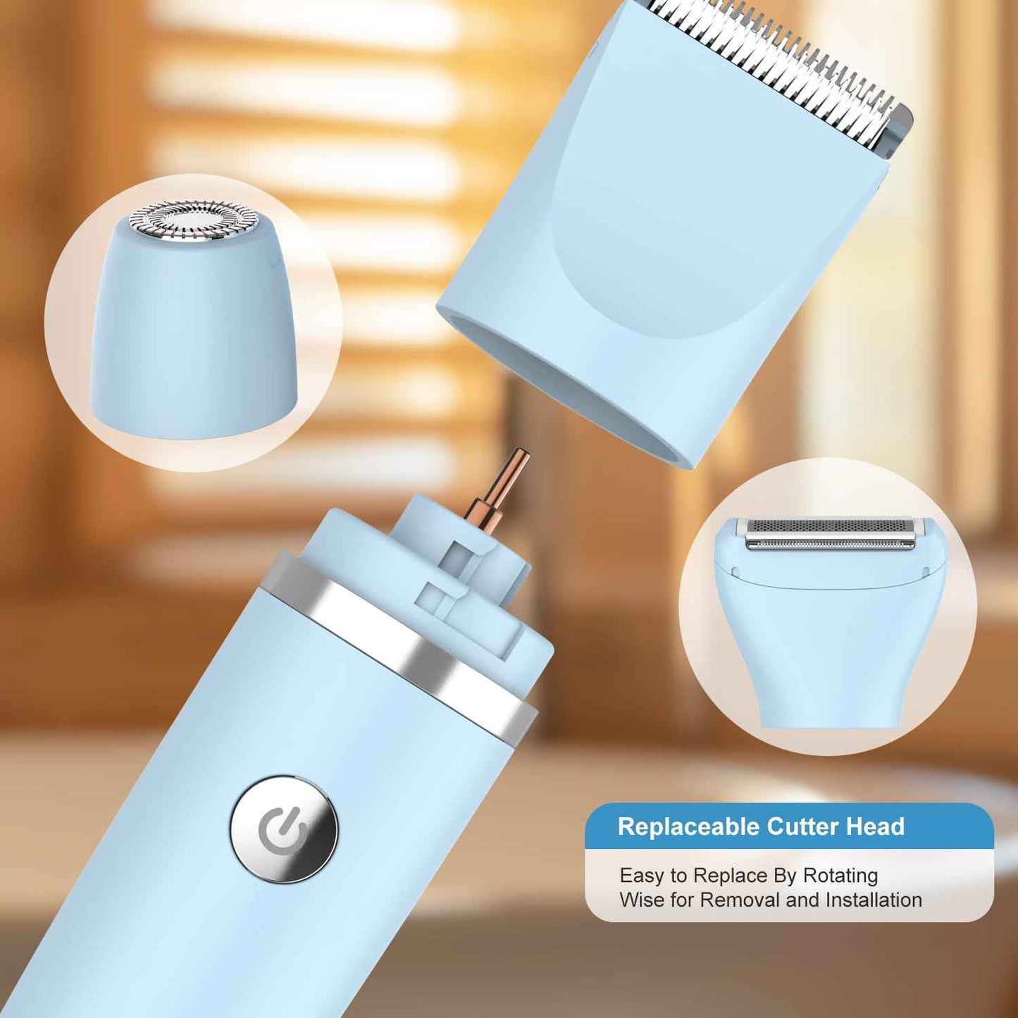 Scttomon 3-in-1 Electric Razor IPX7 Waterproof Bikini Trimmer Wet & Dry Use Painless Personal Trimmer Groomer for Ladies Face Body Legs Bikini Public Hairs Electric Lady Shaver with Replaceable Heads