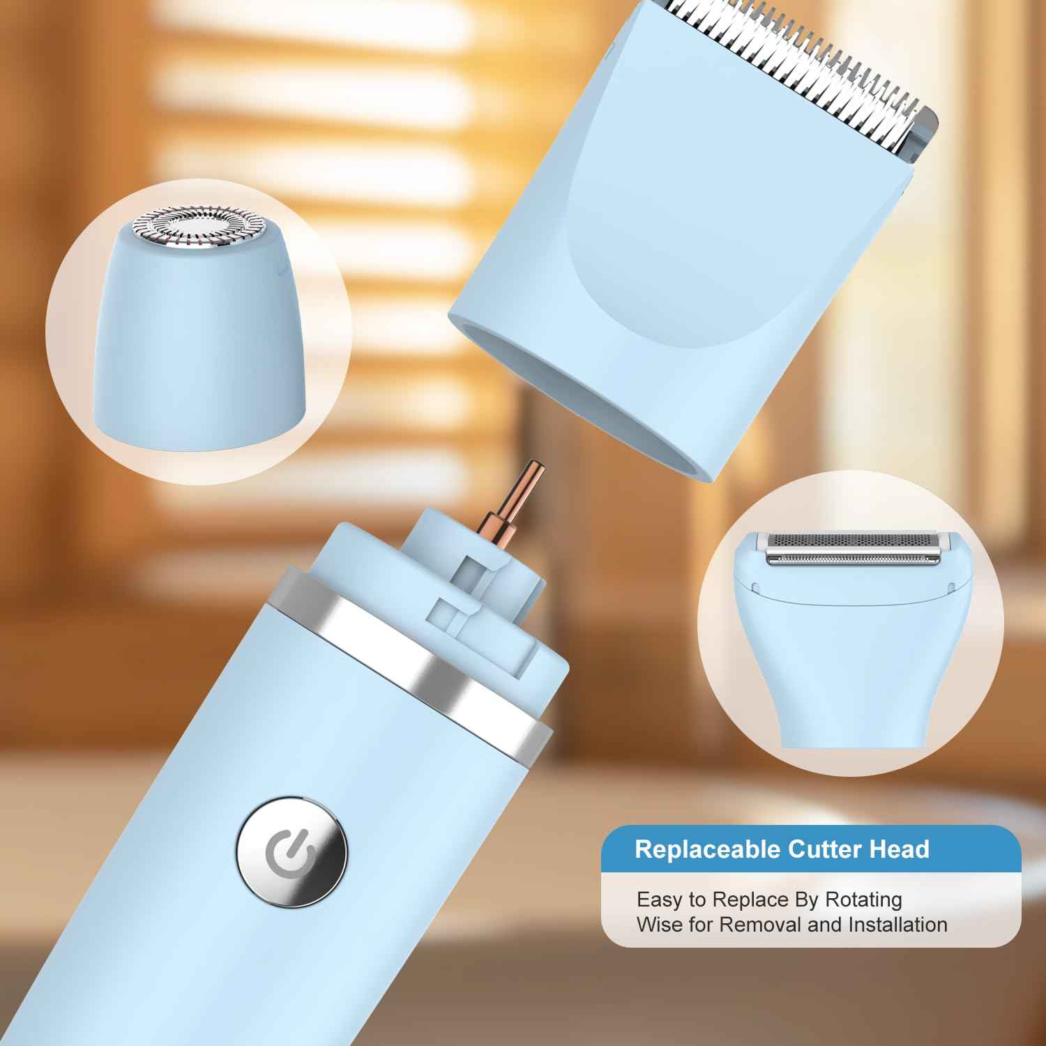 Scttomon 3-in-1 Electric Razor IPX7 Waterproof Bikini Trimmer Wet & Dry Use Painless Personal Trimmer Groomer for Ladies Face Body Legs Bikini Public Hairs Electric Lady Shaver with Replaceable Heads