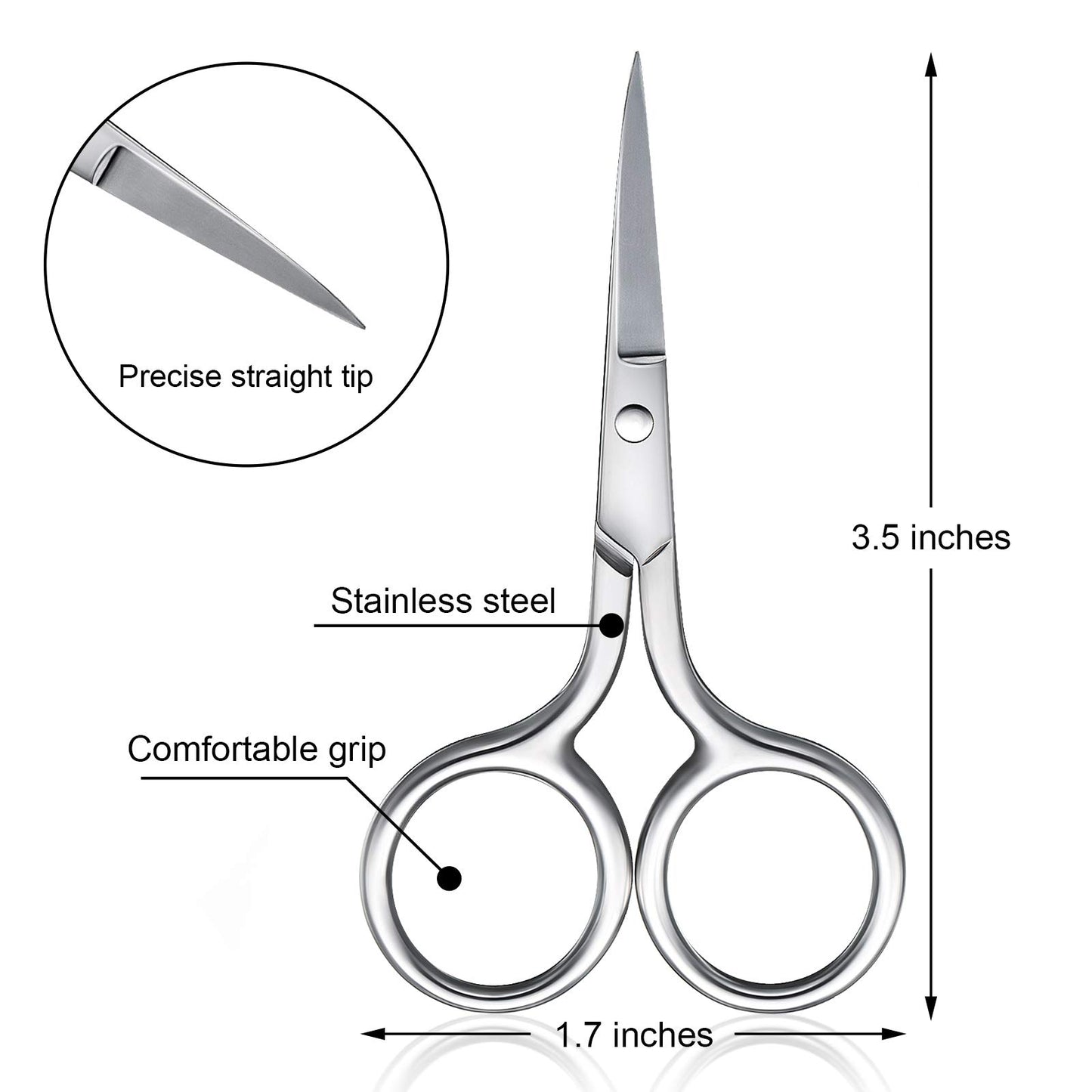 5 Pieces Small Straight Tip Nose Hair Scissor for Grooming, Stainless Steel Multi-Purpose Beauty Grooming Scissors for Facial Hair Removal and Hair Mustache Beard Eyebrows Ear Nose Trimming, Silver