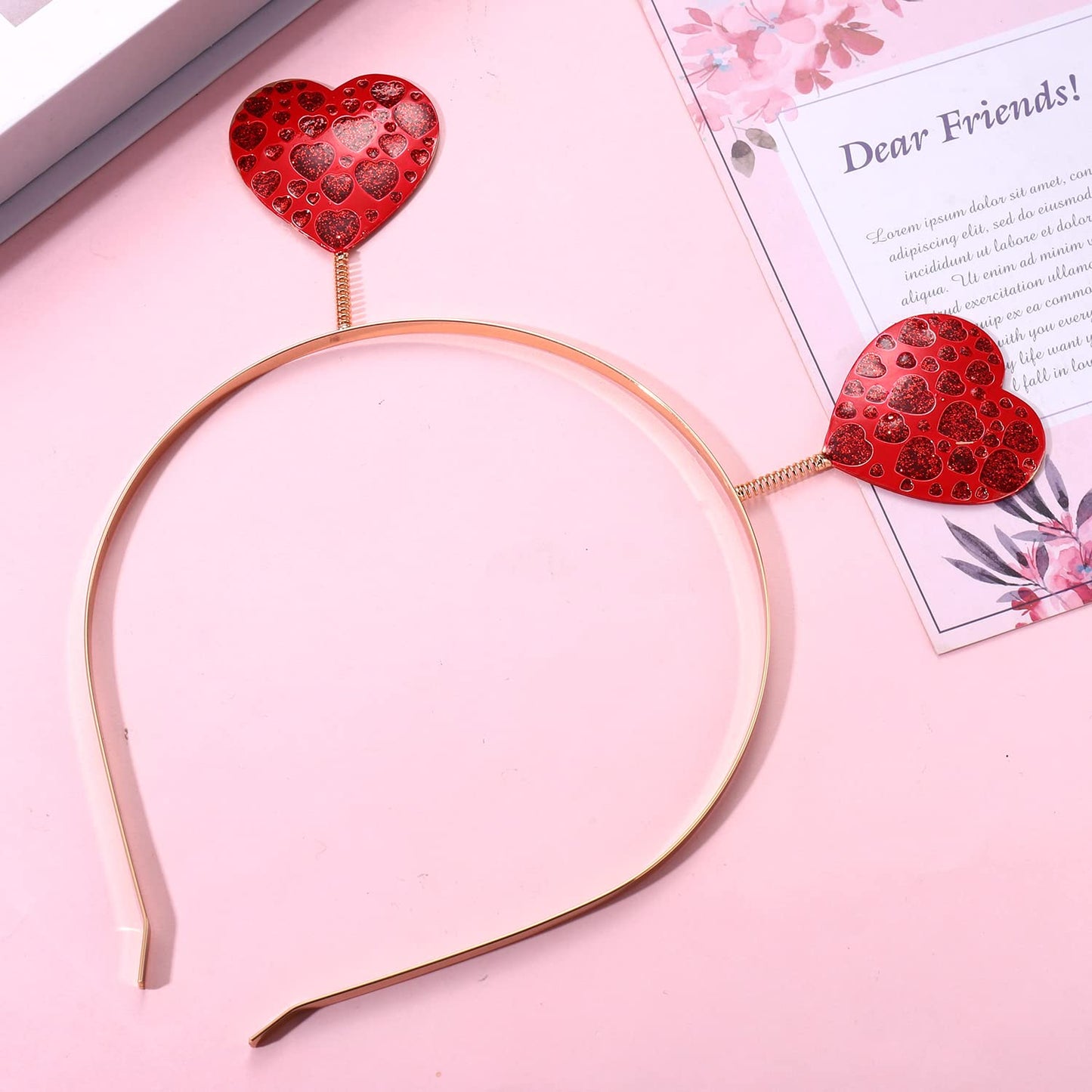 Heart Headbands for Women Girls Valentine's Day Headband Rhinestone Glitter Love Heart Tiara Hair Hoop Girlfriend Wife Gifts (F Big Red Heart Headband)