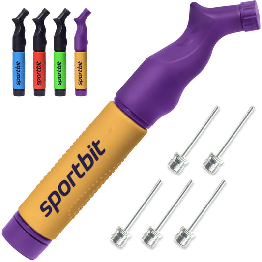 SPORTBIT Ball Pump with 5 Needles - Push & Pull Inflating System - Great for All Exercise Balls - Volleyball Pump, Basketball Inflator, Football & Soccer Ball Air Pump - Goes with Needles Set