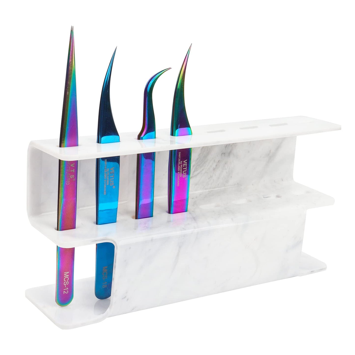 1pc Tweezer Display Stand Durable Acrylic Eyelash Extension Tools Storage Holder Tweezers Scraper Shears Organize Rack, 8 Holes, Marble