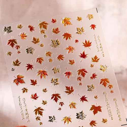 Fall Maple Leaves Nail Decals for Nail Art Embossed Autumn Leaf Nail Stickers Bronzing Maple Leaf Nail Art Stickers 5D Self-Adhesive Thanksgiving Nail Decoration Supplies for Women Girls 1 Sheets