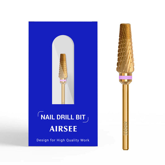 AIRSEE Upgrade 5 in 1 Pro Nail Drill Bits,Carbide Tungsten Acrylic Nail Drill Bit Efile Electric File Machine,3/32''for Manicure Pedicure Cuticle Gel Polishing, Professional Tech Use Gold-XXC+M+XXF