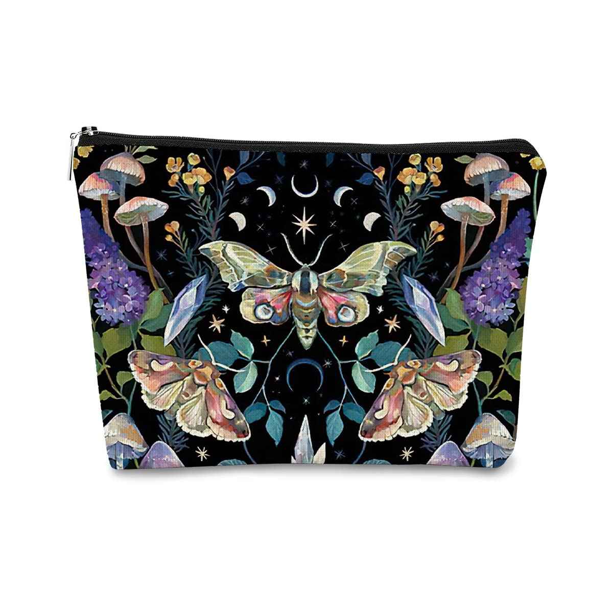 Tarot Moth Mushroom Moon Phase Makeup Bag - Gothic Butterfly Floral Cosmetic Bag for Girls, Sister, Daughter, Friend - Halloween, Birthday Gift