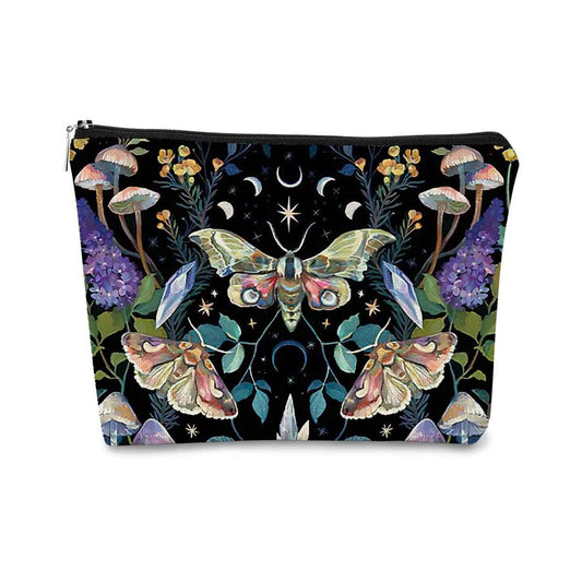 Tarot Moth Mushroom Moon Phase Makeup Bag - Gothic Butterfly Floral Cosmetic Bag for Girls, Sister, Daughter, Friend - Halloween, Birthday Gift