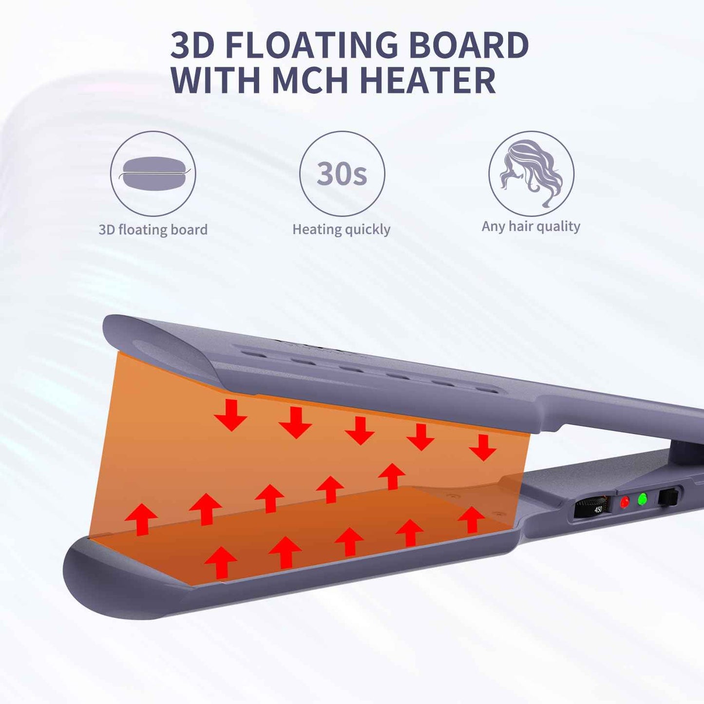 K&K 1.73 Hair Straightener for Thick Hair, Extra Wide Flat Iron with Adjustable Temperature(290-450℉) Ceramic Coated Floating Panel, 30s Fast Heating, Dual Voltage, for Thick Curly Hair