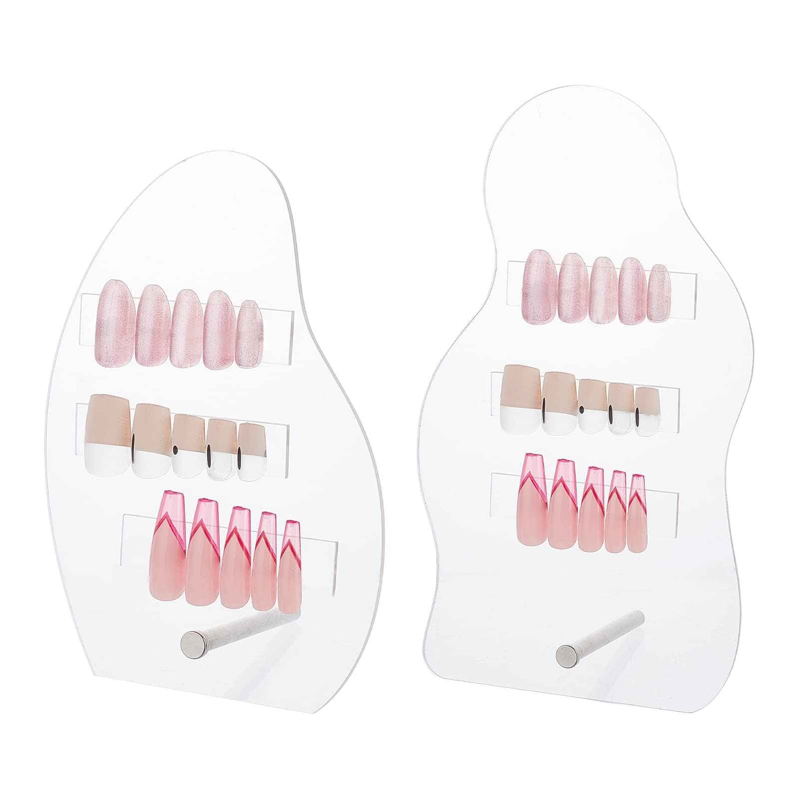 PH PandaHall 2 Sets Nail Art Display Board, 50pcs False Nail Tips Sample Display Acrylic Nail Practice Board Fingernail Display Polish Stands Showing Holder for Nail Art Design Display Manicure Tool