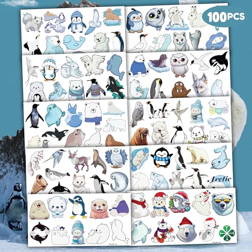 100 Polar Animal Temporary Tattoos for Kids