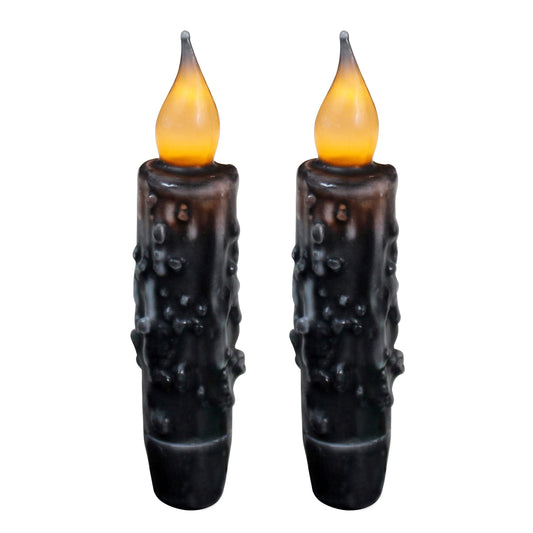 CVHOMEDECO. Real Wax Hand Dipped Battery Operated LED Timer Taper Candles Country Primitive Flameless Lights Décor, 4-3/4 Inch, Matt Black, 2 PCS in a Package