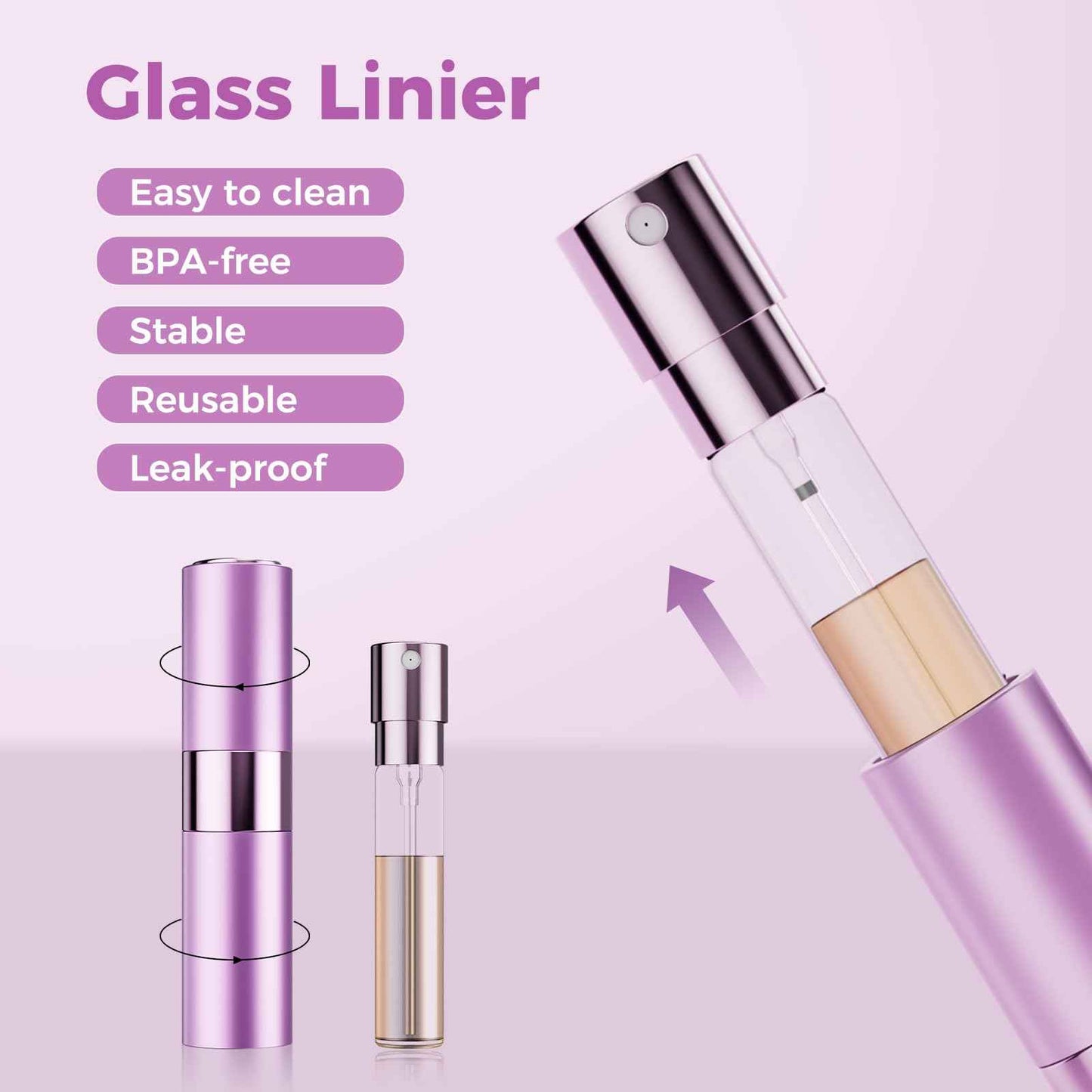 Augwontior Travel Perfume Bottle Refillable, Mini Cologne Travel Size Bottle, Empty Perfume Atomizer, Portable Atomizer Sprayer Dispenser with 3 Sets of Filling Tools (8ml, 3 Pack)