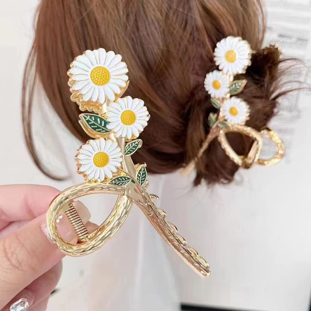 AIUPUOC Elegant Large Daisy Flower Metal Gold Claw Clip Hair Barrette for Thick Hair Women's Hair Accessory