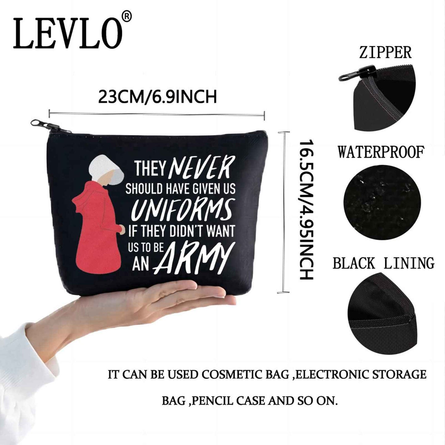 LEVLO Joan Alfred TV Show Cosmetic Make Up Bag Offred Fans Gift Republic of Gilead Merchandise (They Never Should Black)