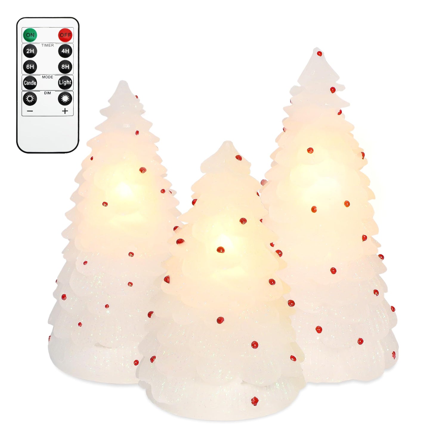 MELTONE Christmas Tree LED Candles: Handmade Carved Real Wax Holiday Flameless Candles with Remote - Home Party Bedroom Xmas Holiday Decorations - Set of 3