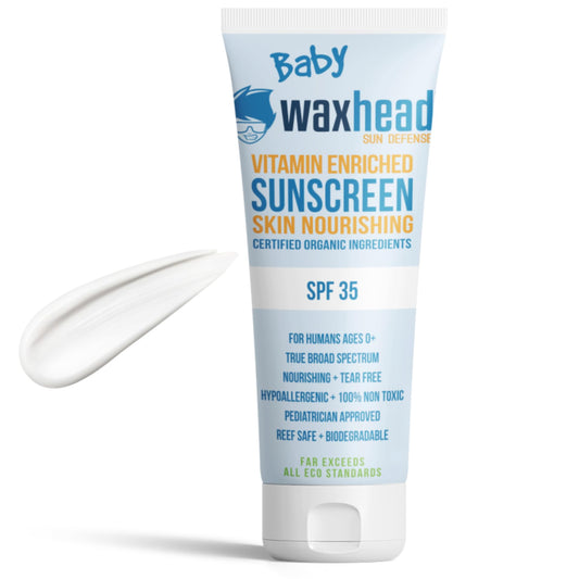 Waxhead Baby Sunscreen 0-6 Months, 6-12 Months, Zinc Oxide, Newborn Infant Toddler Sunscreen Kids Sunblock Mineral Organic Sun Screen For Babies Natural Hypoallergenic Vitamin D + E Eczema Safe (4oz)