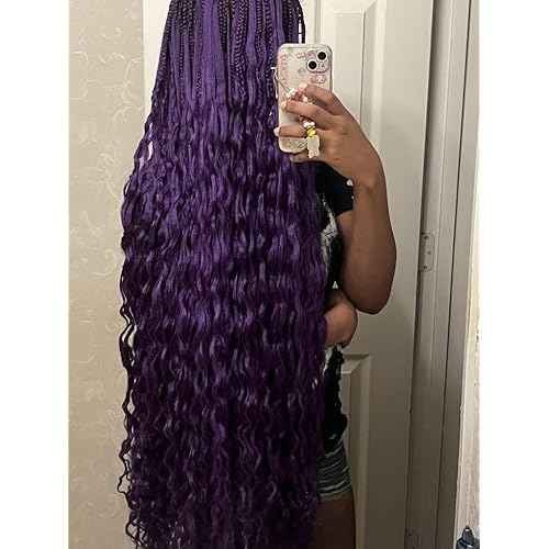 KRN Purple Human Braiding Hair for Boho Braids 110g 12A Deep Curly Purple Braiding Hair Knotless Boho Braids 100% Virgin No Weft Extensions Human Hair 2Bundles/Pack Dark Purple Color 16Inch