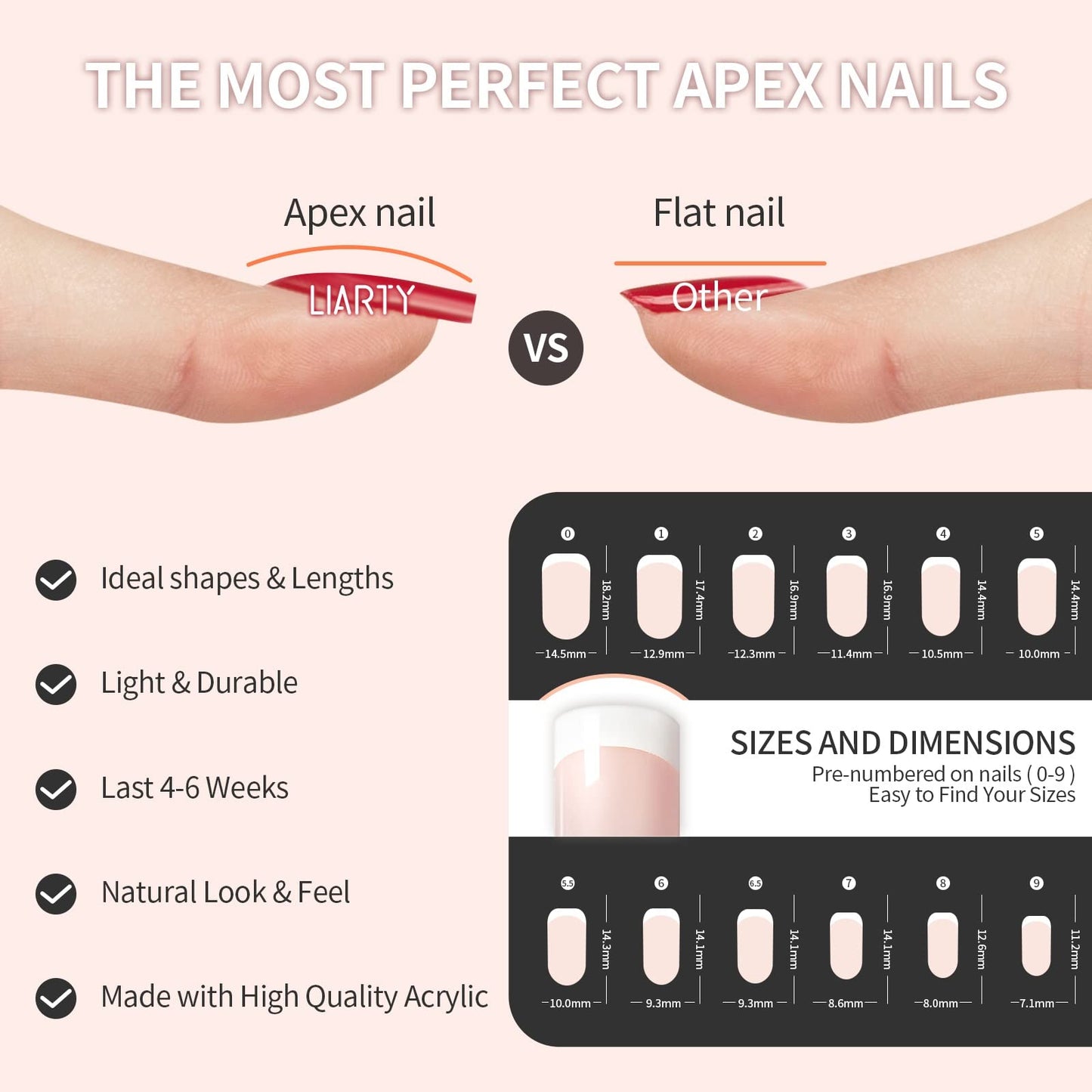 LIARTY 480 Pcs Press On Nails Short, French Tip False Nails Manicure, 12 Size Acrylic Full Cover Artificial Fake Nails with Simple Case, Natural