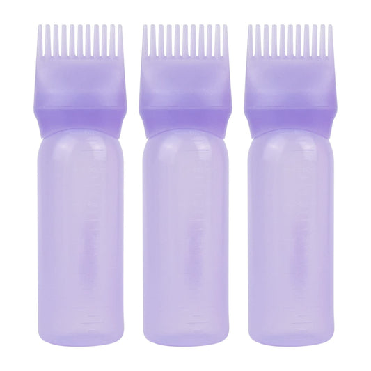 AUEAR, 3 Pack 6 Ounce Applicator Bottle Root Comb Hair Dye Bottle for Hair Coloring Dye Salon Care Plastic Squeeze with Graduated Scale