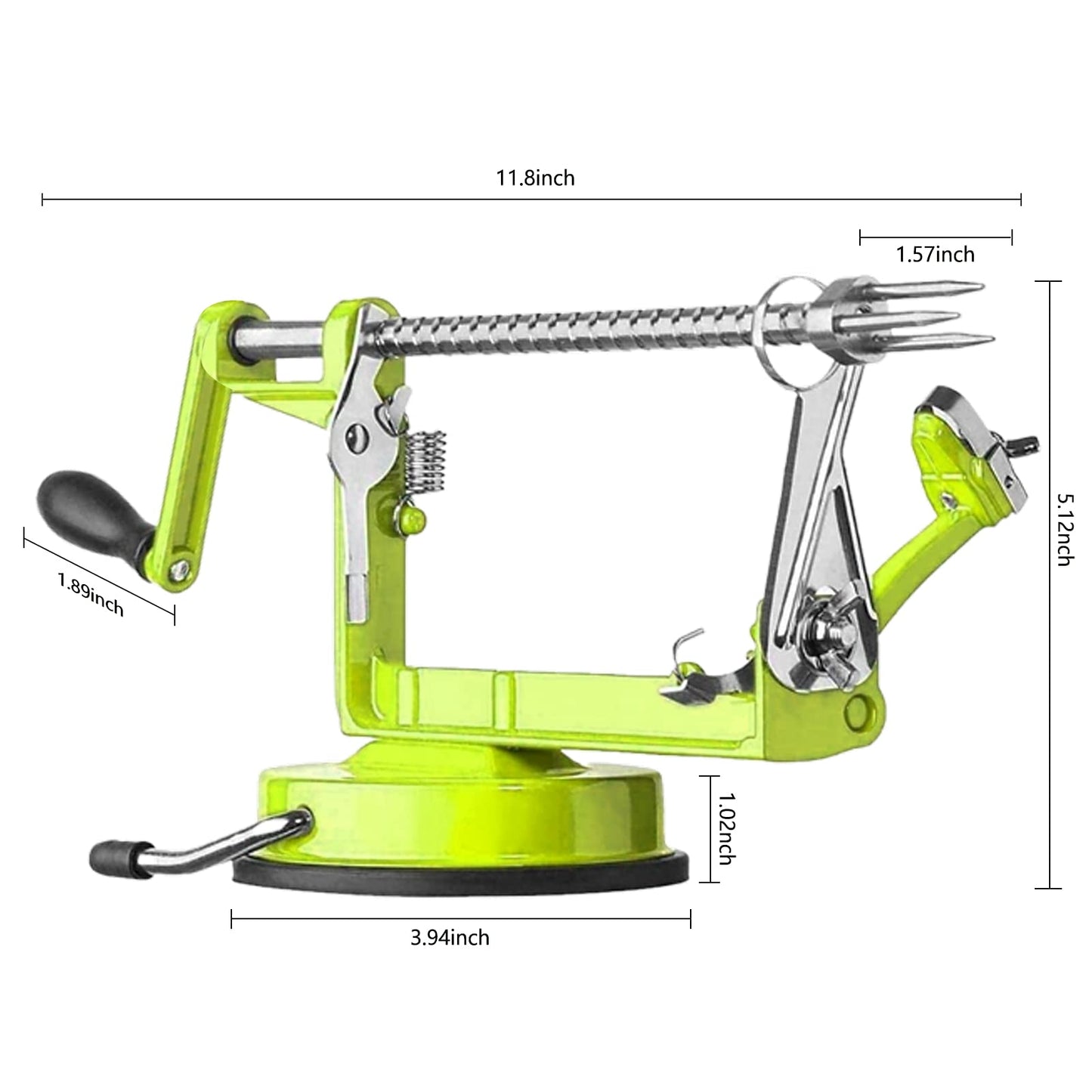 TIGWIN Apple Peeler Corer, Long lasting Chrome Cast Magnesium Alloy Apple Peeler Slicer Corer with Stainless Steel Blades and Powerful Suction Base for Apples and Potato(Green)