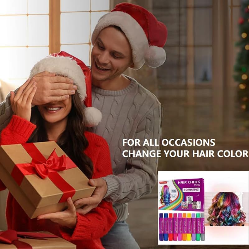 Hair Chalk Pens Set - 10 Washable Colors with Glitter
