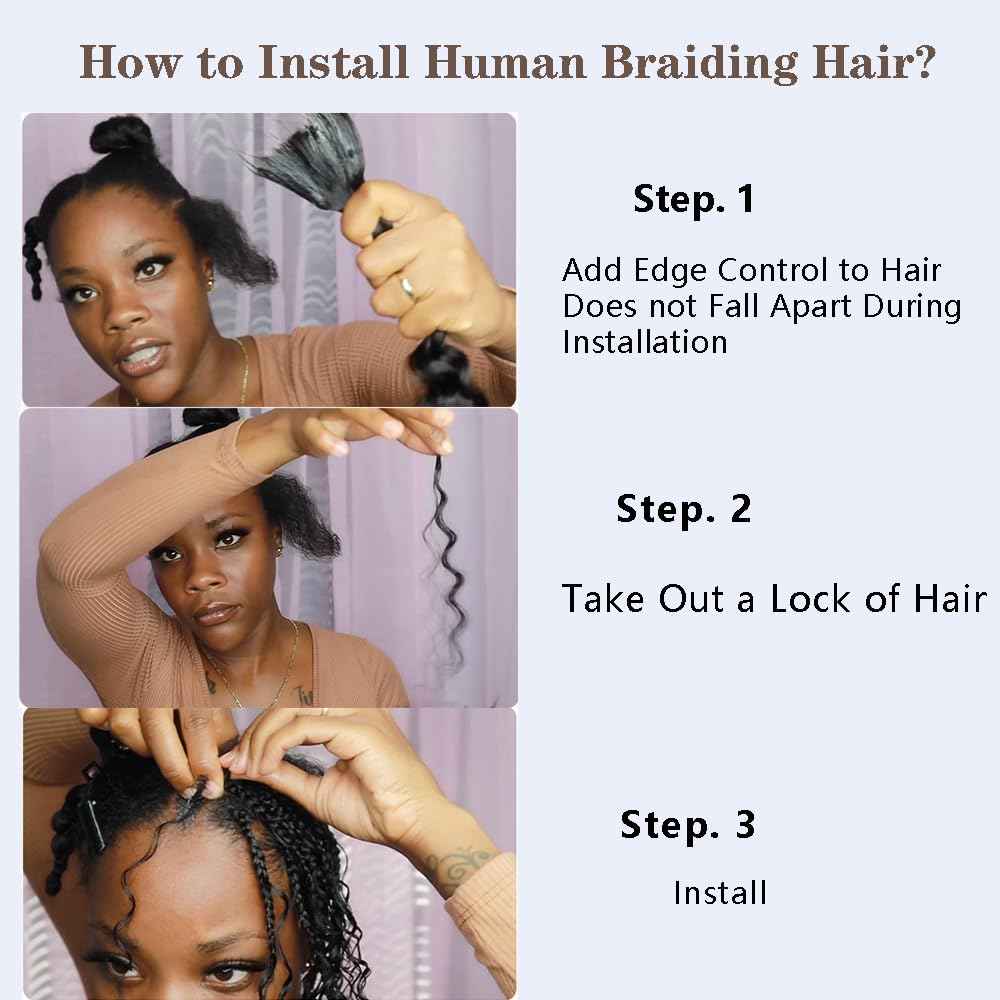 Human Braiding Hair Deep Wave Bulk Human Hair for Braiding 20Inch No Weft 90g 2 Bundles 100% Brazilian Virgin Human Hair Extensions Curly Boho Hair Wet and Wavy Human Hair Natural Black