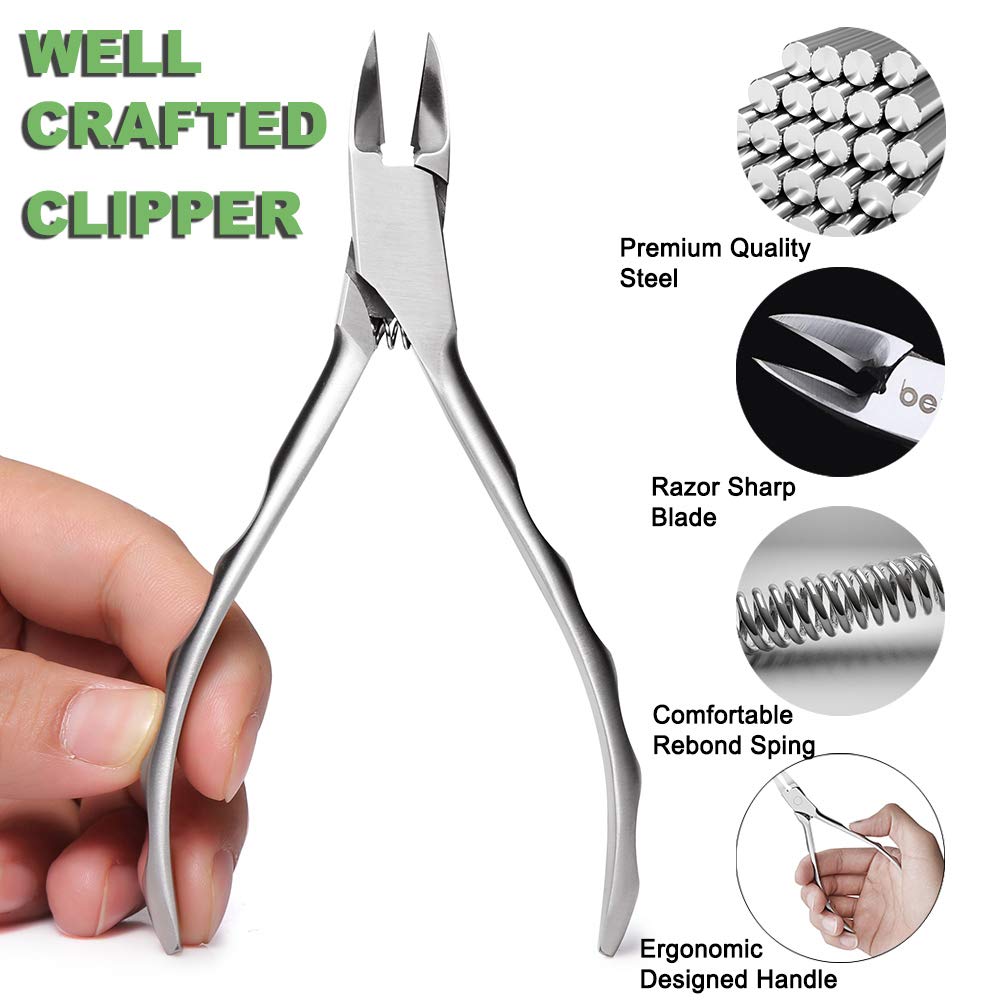 Toenail Clippers, BEZOX Nail Clippers for Thick or Ingrown Toenails - Stainless Steel Long Handle Toenail Cutters