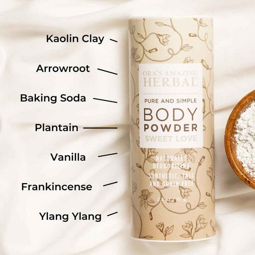 Body Powder for Women, Cornstarch and Talc Free Powder, Bath and Dusting Powder, Amber Oil, Frankincense Essential Oil, Ylang-Ylang, Vanilla, Warm Scent, Ora's Amazing Herbal, Sweet Love 2.5 oz 3 pack