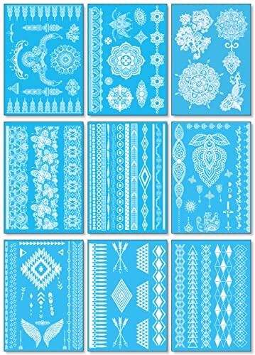 White Lace Temporary Tattoos for Women - 9 Sheets Waterproof