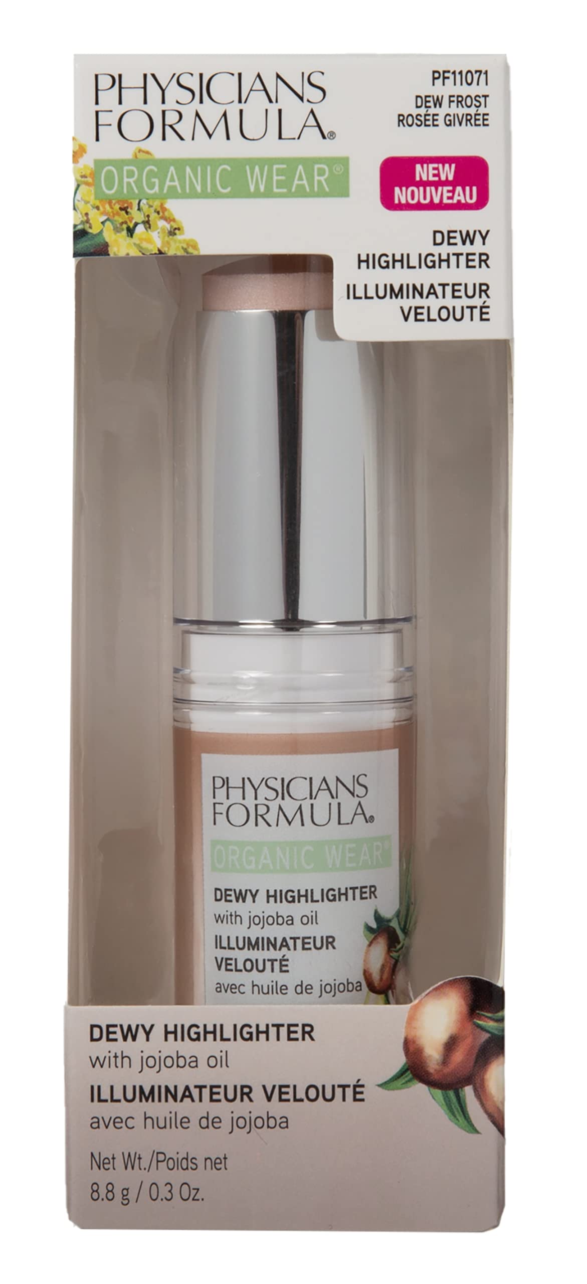 Physicians Formula Organic Wear All Natural Dewy Highlighter Stick Makeup, Stick Cream To Powder, Dew Frost, Dermatologist Tested