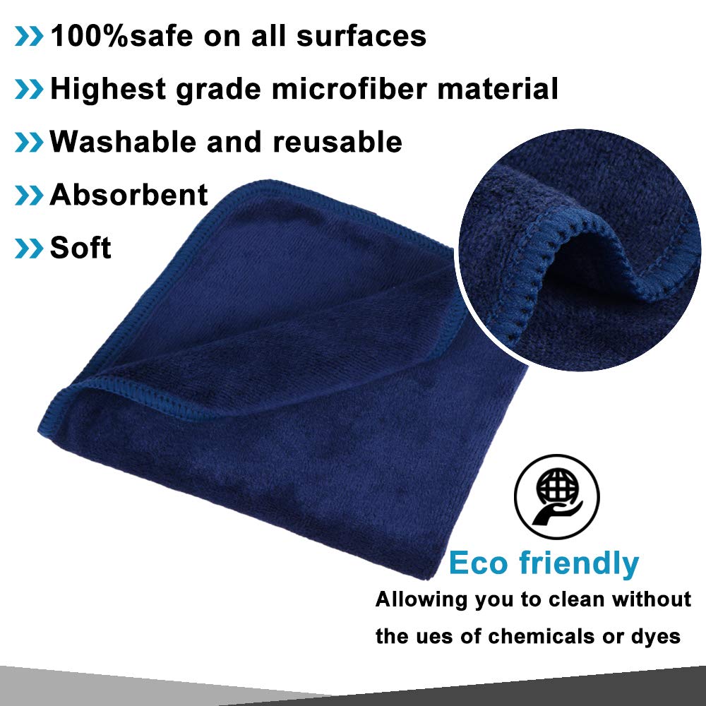 SINLAND Microfiber Facial Cloths Fast Drying Washcloth 12inch x 12inch (Pack of 10, White+Cream+Blue+Navy Blue+Grey)