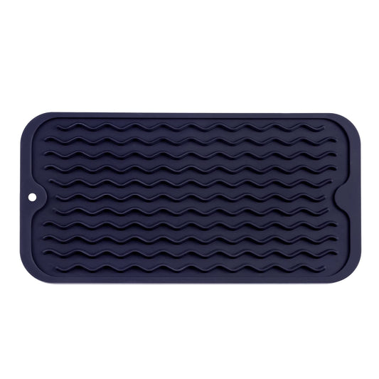 MicoYang Silicone Dish Drying Mat for Multiple Usage,Easy clean,Eco-friendly,Heat-resistant Silicone Mat for Kitchen Counter,Sink,Bar,Bottle,or Cup Navy Blue S 12inches x 6 inches