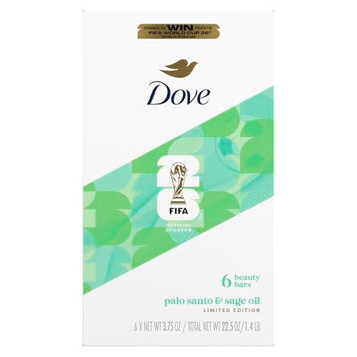 Dove Limited Edition FIFA Beauty Bar Soap 6 Bars Palo Santo & Sage Oil for Hydrated & Soft Skin 3.75 Oz